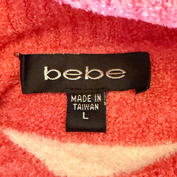 bebe pinky peach and white turtleneck striped soft cozy sweater, Size Large - Picture 6 of 12